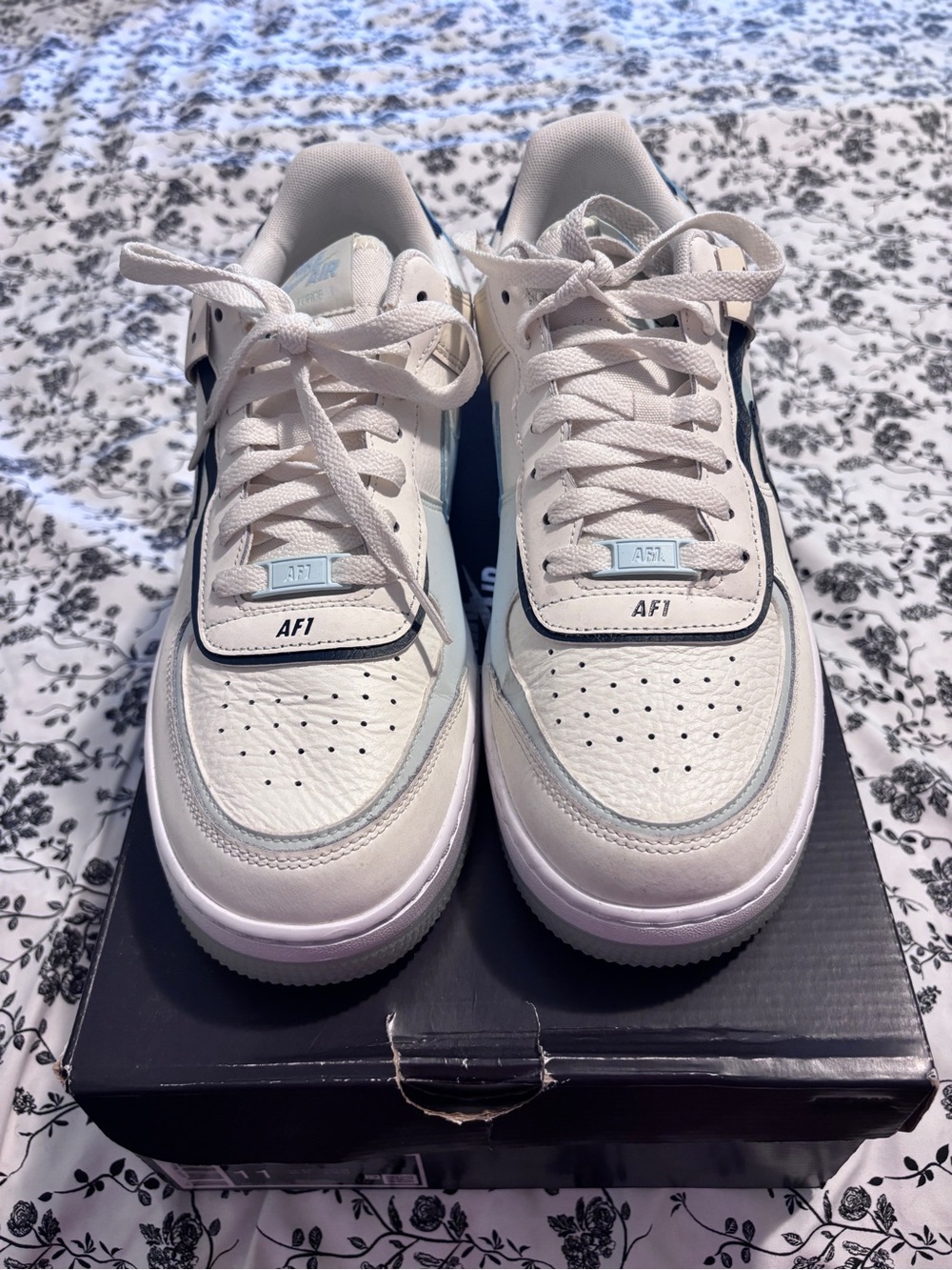 Nike Air Force 1 Low White with Navy and Light Blue Accents